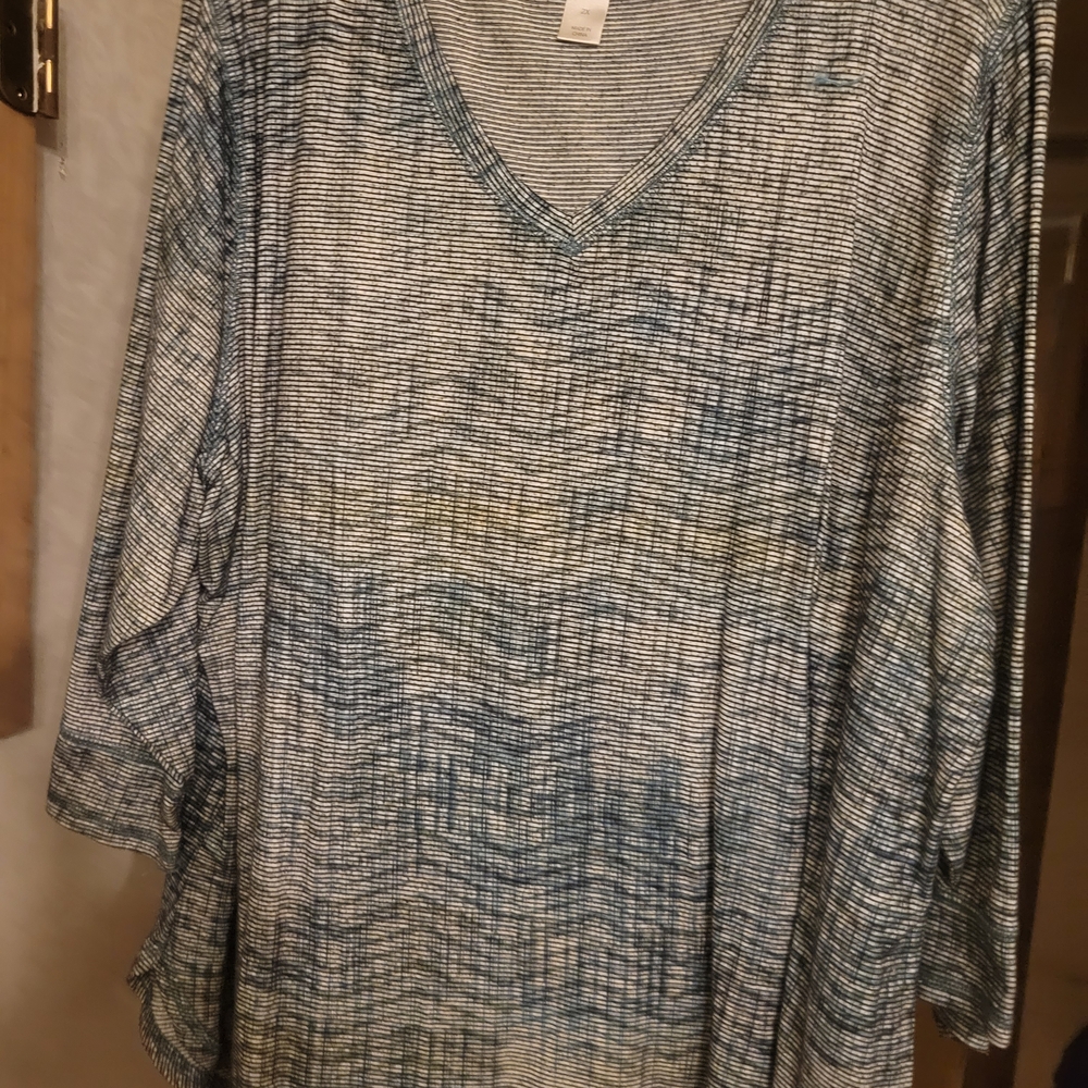 CJ Banks Textured Blue and Gray Long Sleeve Dress